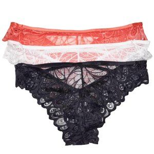 Lace Brazilian Cut Panty with Strappy Criss Cross Cut Out Back 3 Pack